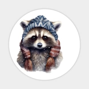 Raccoon in a warm hat and scarf winter Magnet